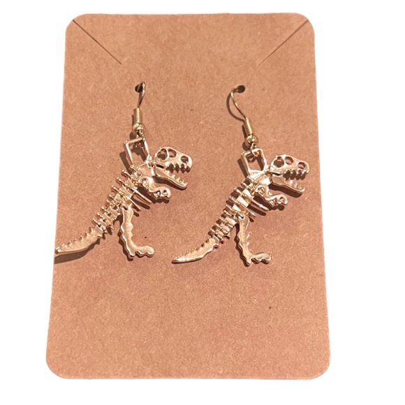 NEW Dinosaur Skeleton Yellow Gold‎ Alloy Drop Earrings - Picture 3 of 3